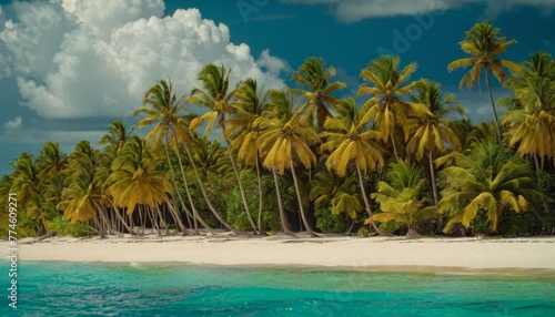 Tropikalna plaża w Punta Cana, Dominikana. Palmy na piaszczystej wyspie na oceanie.