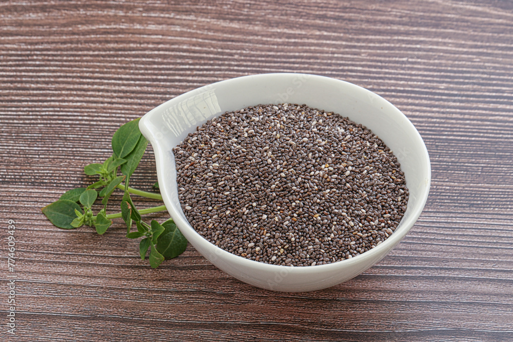 Dietary chia seeds in the bowl