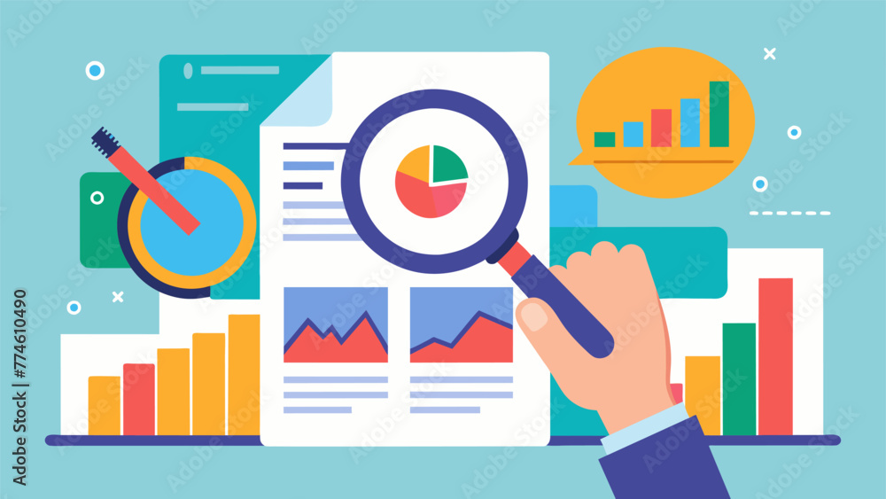 A hand holds a magnifying gl over a detailed chart highlighting the importance of careful ysis in extracting insights from vast amounts of A hand holds a magnifying gl over a detailed chart highlighting the importance of careful ysis in extracting insights from vast amounts of