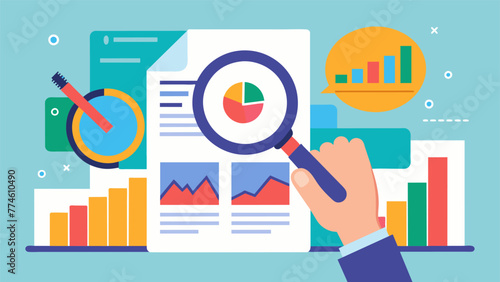 A hand holds a magnifying gl over a detailed chart highlighting the importance of careful ysis in extracting insights from vast amounts of