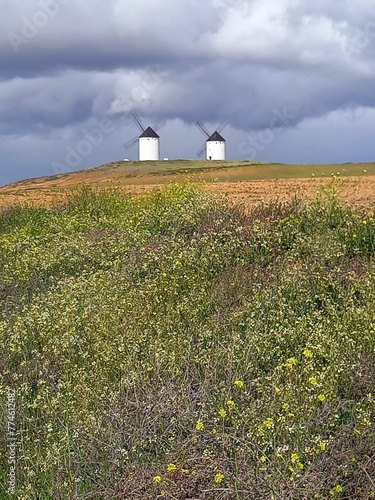 windmill in the field, Windmills in Castilla la Mancha near Tembleque seen on the Camino de Levante pilgrimage route