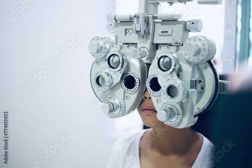 doctor with x ray, Phoropter eye test with child 