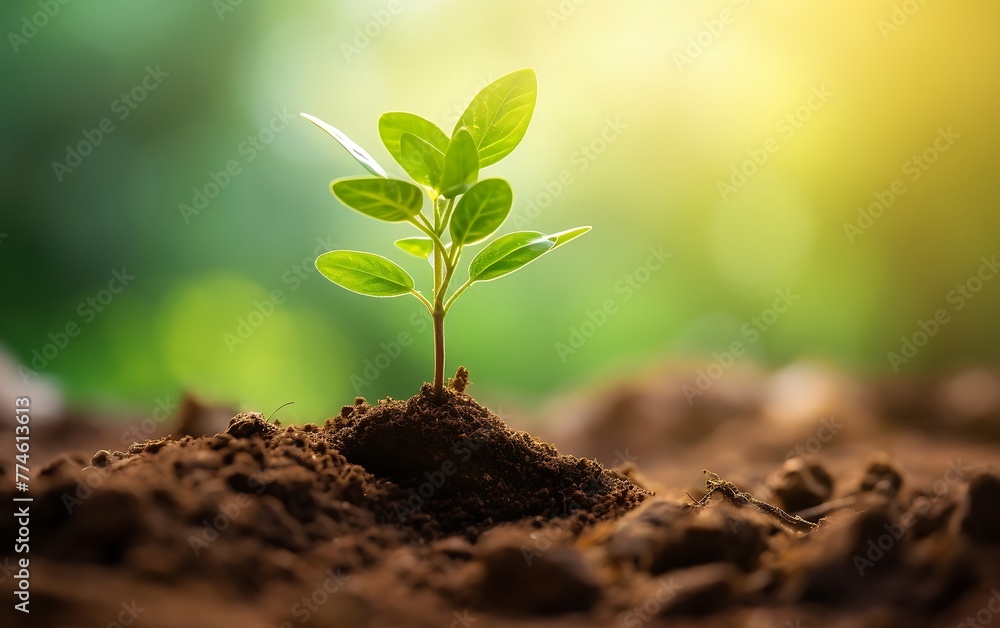 Green seedling growing from seed on blurred nature background Green seedling growing from seed on blurred nature background
