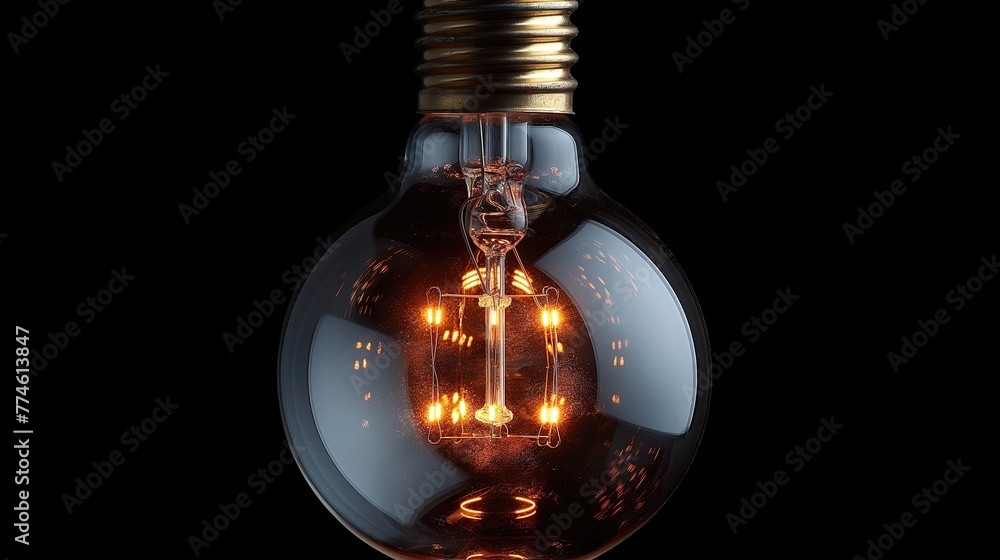 Glowing Incandescent Light Bulb on Black Background Glowing Incandescent Light Bulb on Black Background