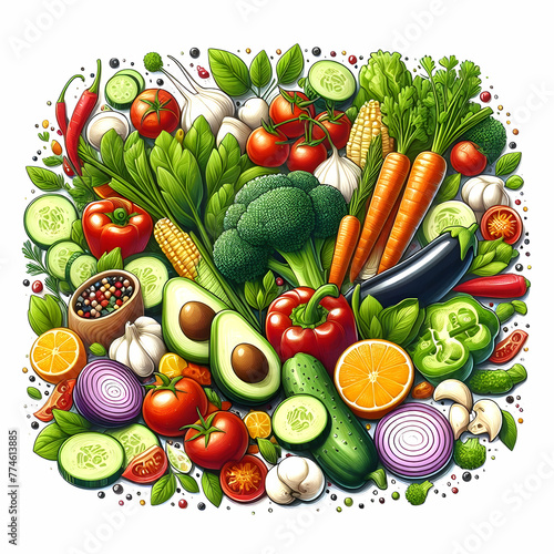 art of various vegetables isolated transparent background