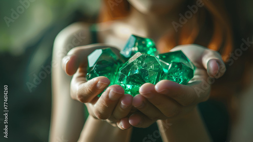 Wallpaper Mural woman holding a green diamonds , generative ai Torontodigital.ca