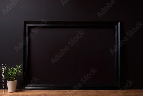 Product packaging mockup photo of Black wall frame, studio advertising photoshoot photo