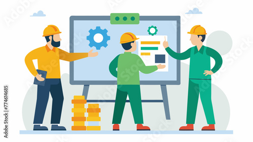 A team of engineers collaborates on a whiteboard strategizing and yzing data to develop a proactive maintenance plan that will maximize