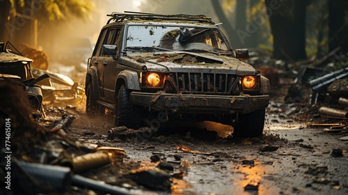 Post-Apocalyptic Scene with Abandoned Vehicles