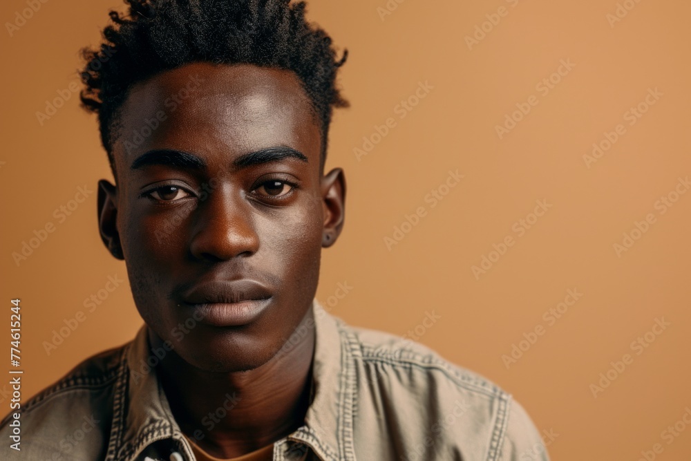 young african american man looking at camera, isolated on brown young african american man looking at camera, isolated on brown