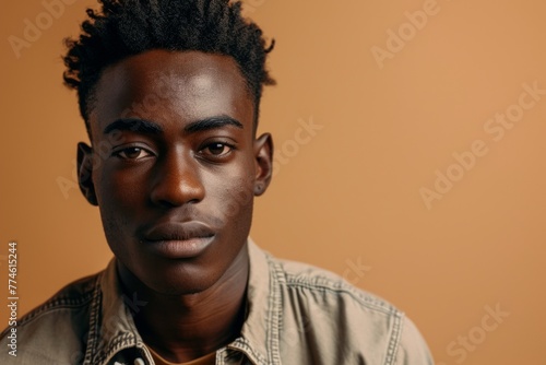 young african american man looking at camera, isolated on brown