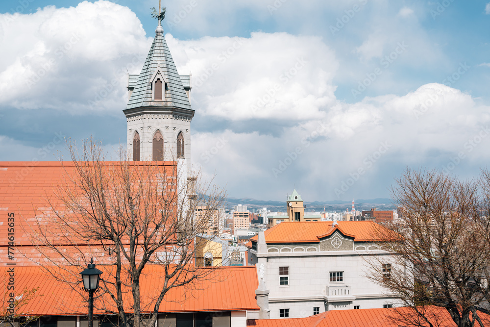 Motomachi church and city view in Hakodate, Hokkaido, Japan