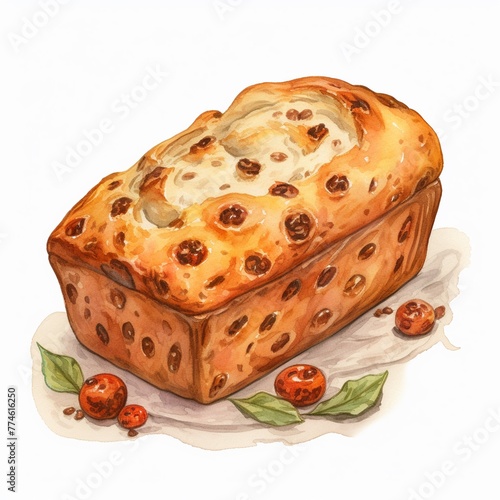 Orange and Cranberry Bread watercolor watercolor tone, pastel, 3D Animator