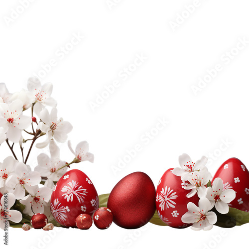 a red easter eggs with flowers frame easte, Isolated on transparent PNG background, Generative ai © Rajesh