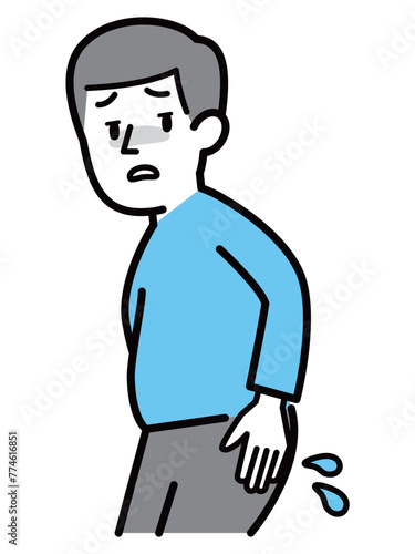 お尻から油が漏れた男性のイラスト