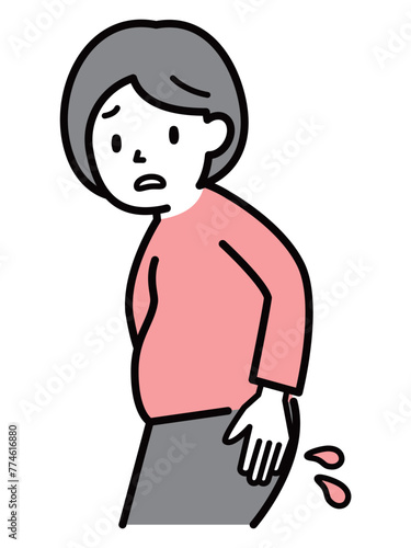 お尻から何かが漏れた女性のイラスト