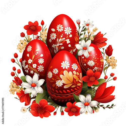 a red easter eggs with flowers frame easte, Isolated on transparent PNG background, Generative ai © Rajesh