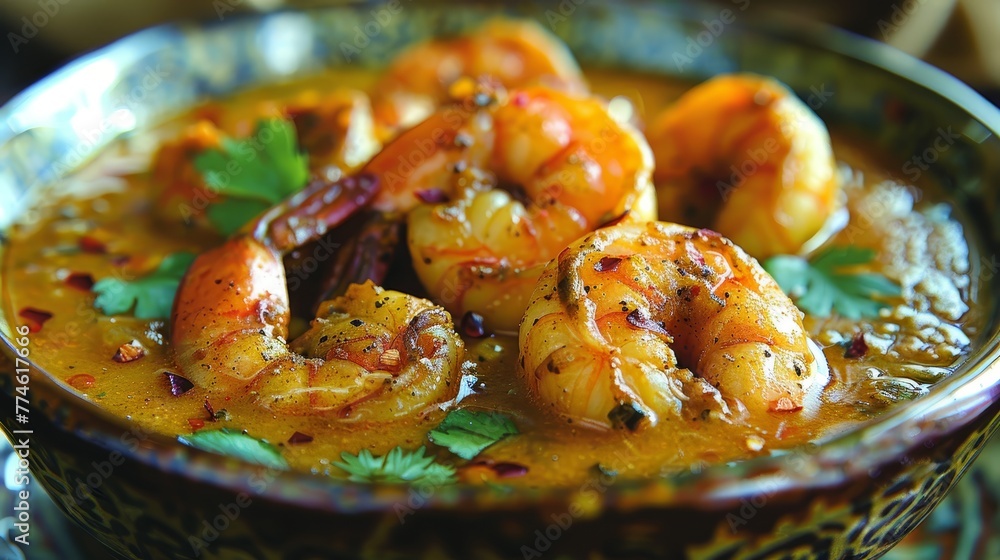 A photo of a shrimp bowl on a green leaf A photo of a shrimp bowl on a green leaf