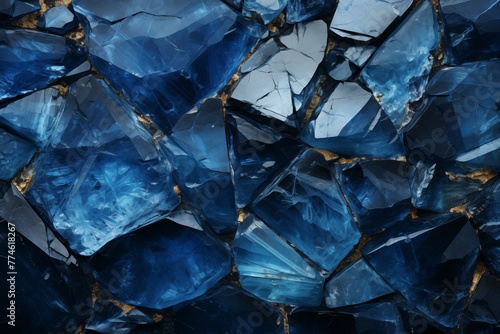 Closeup abstract textured mineral blue sapphire background photo