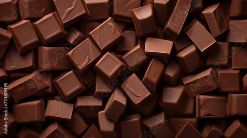 Pieces of chocolate as a background. Top view