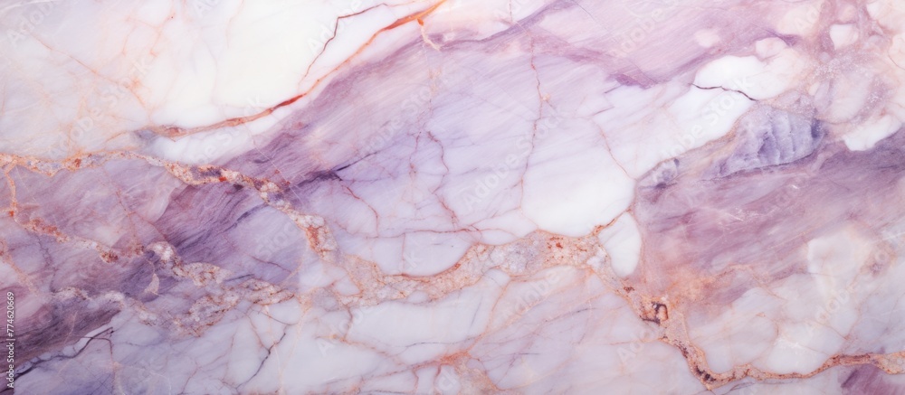 An elegant marble surface featuring a detailed purple and white pattern, adding sophistication to any design project