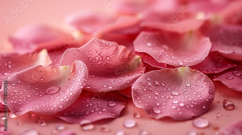  Pink flowers with water droplets on them on a pink surface, featuring water droplets on both the petals and surface