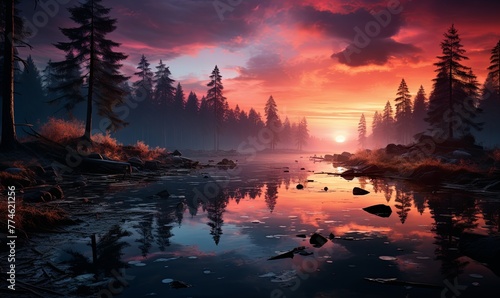 Majestic Sunset Over Lake