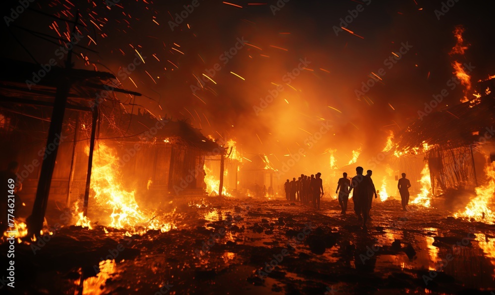 Group of People Standing in Front of Fire Group of People Standing in Front of Fire