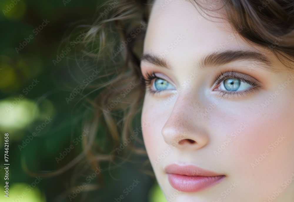 Close-Up Portrait of a Young Woman With Curly Hair and Striking Eyes