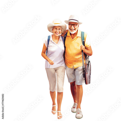 illustration of transparent png happy taveling senior couple, Generative ai © Rajesh
