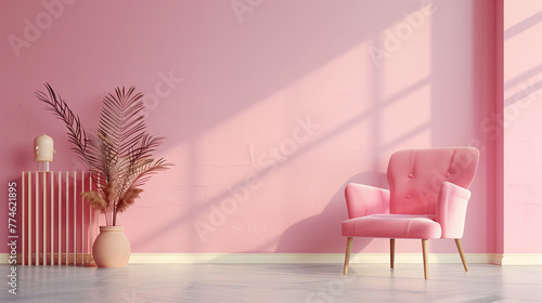 Fototapeta Naklejka Na Ścianę i Meble -  Pink modern minimalistic interior background wall mockup 3d render