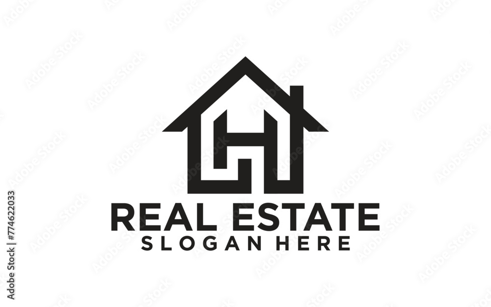 Black Real Estate Logo. Construction Architecture Building House Logo Design Template