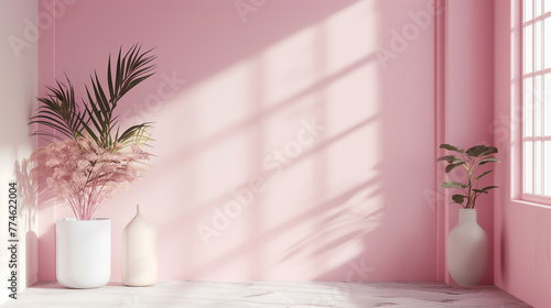 Pink modern minimalistic interior background wall mockup 3d render