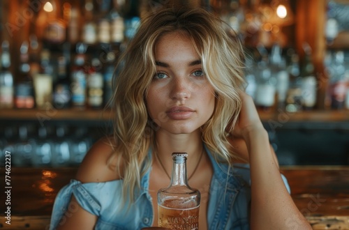 woman drinking in a bar sur...