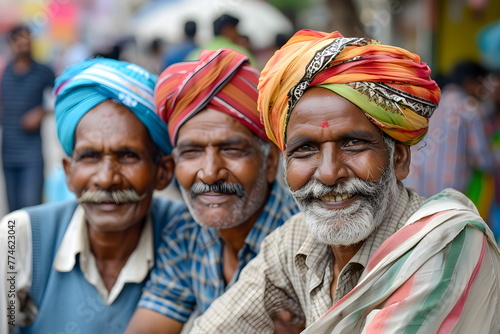 Portrait of three indian man on the street smiling