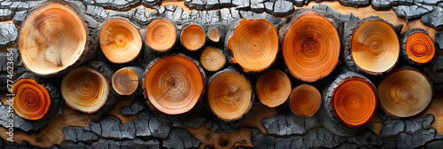 Elegant Arrangement of Polished Wooden Stump Sli  Wooden trunk pieces pattern background 