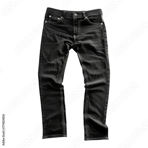 Black jeans trouser isolated on transparent background