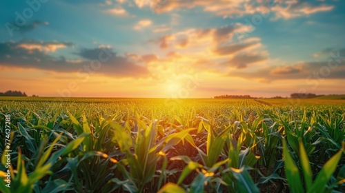 corn field or maize field at agriculture farm in the morning sunrise