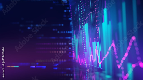 Wallpaper Mural Stock market trend in blue and purple neon lights, stock market trend concept illustration Torontodigital.ca