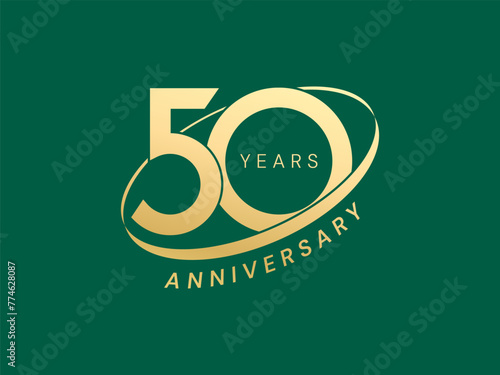 50th Anniversary luxury gold celebration with Gold Circle Curve logo typography vector design concept. Fifty Years anniversary gold logo template for celebration event, business company, invitation.