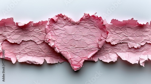  A close-up of pink crepe paper art on a gray surface against a white backdrop