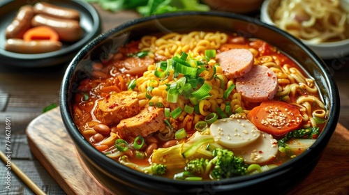 Hearty asian spicy ramen bowl