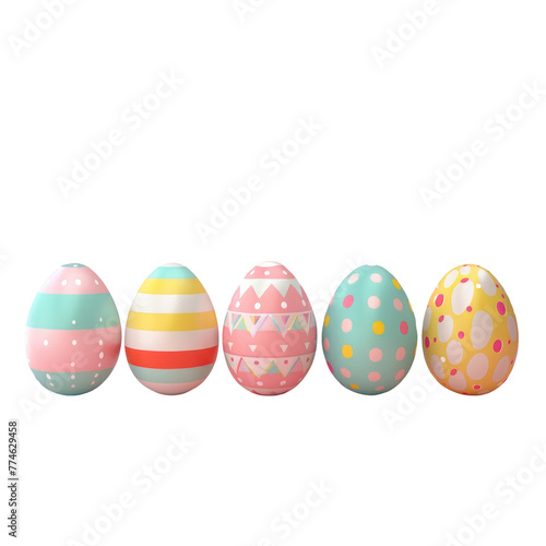 Four colored easter eggs in a row