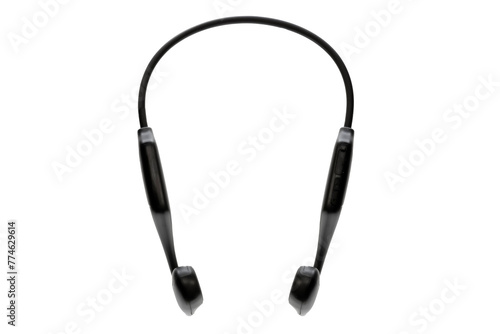 Black bone-conduction earphones photographed from the front