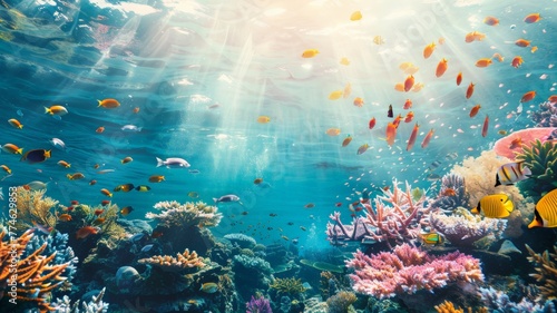 Marine ecosystems protect the marine food chain and ensure the sustainability of biodiversity.world ocean day world environment day Virtual image. © Tong