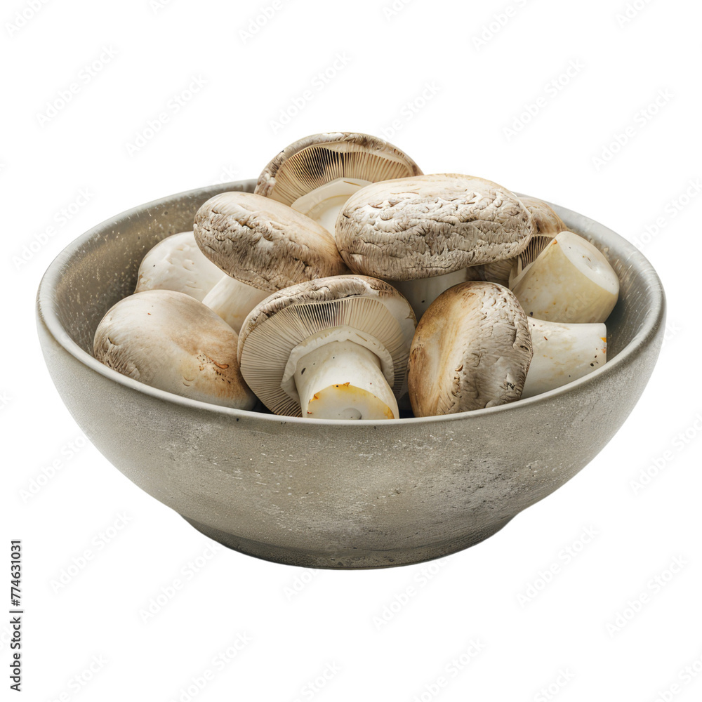 Fresh champignon mushroom in a bowl isolated on transparent background Fresh champignon mushroom in a bowl isolated on transparent background