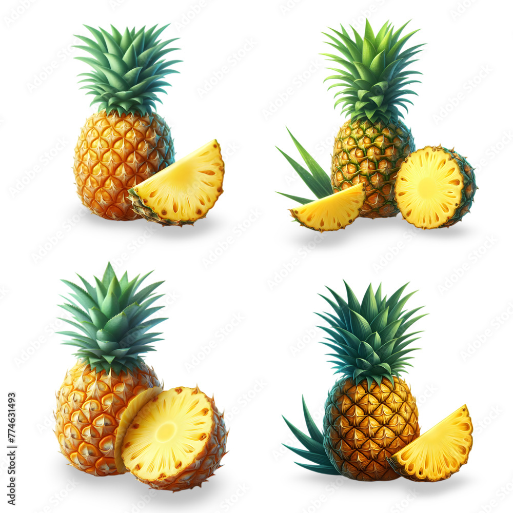set of pineapple and slice set of pineapple and slice