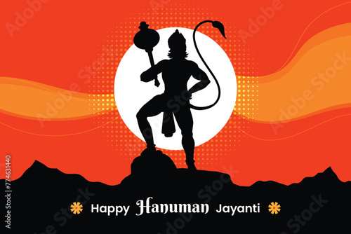 Happy Hanuman Jayanti festival, celebration of the birth of Lord Hanuman, greeting card post vector photo