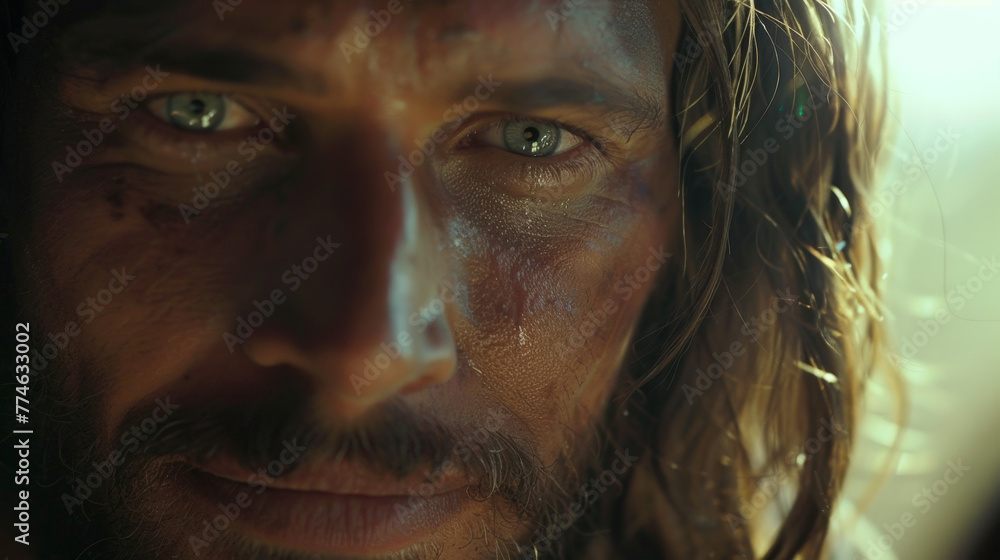 Intimate Portrait of Jesus of Nazareth with Soulful Eyes and Crown of Thorns Intimate Portrait of Jesus of Nazareth with Soulful Eyes and Crown of Thorns