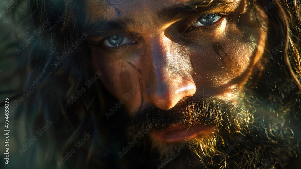 Intimate Portrait of Jesus of Nazareth with Soulful Eyes and Crown of Thorns Intimate Portrait of Jesus of Nazareth with Soulful Eyes and Crown of Thorns